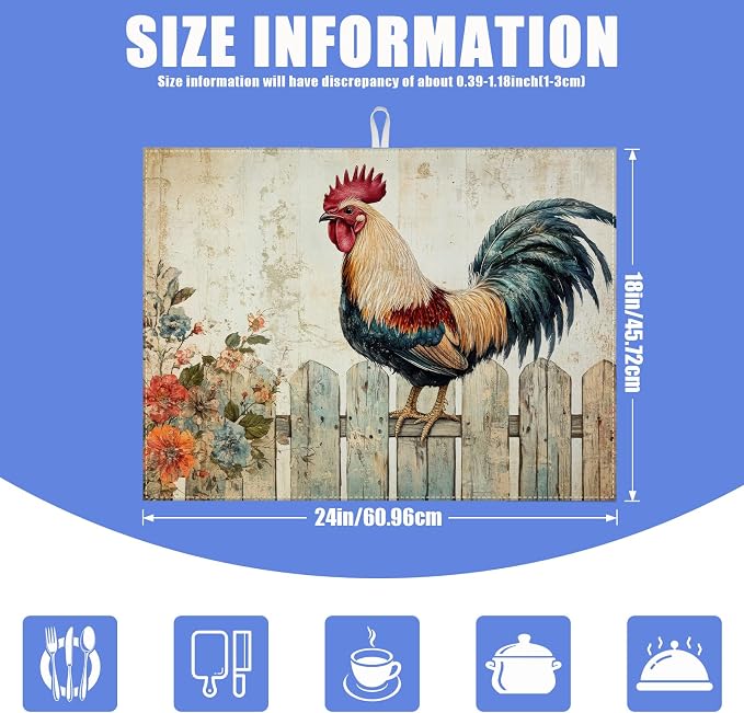 Vintage Rooster Dish Drying Mat - Image 2