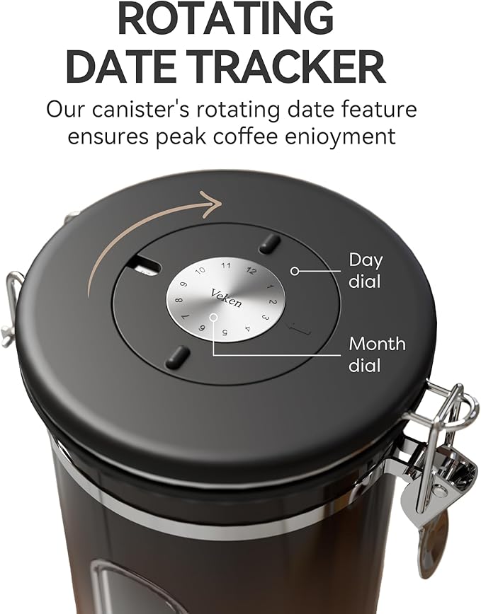 Veken Coffee Canister with Window, Airtight Stainless Steel Kitchen Food - Image 4