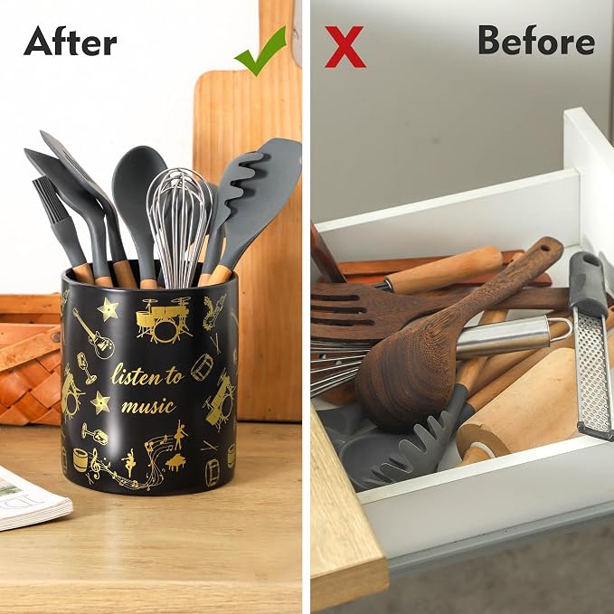 7" Music Utensil Holder, Large Kitchen Utensil Holder Organizer - Image 3
