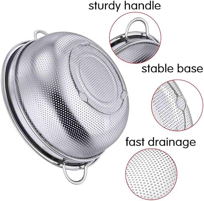 TeamFar Colander, 3qt Colander Strainer Stainless Steel, Solid Handle & - Image 4