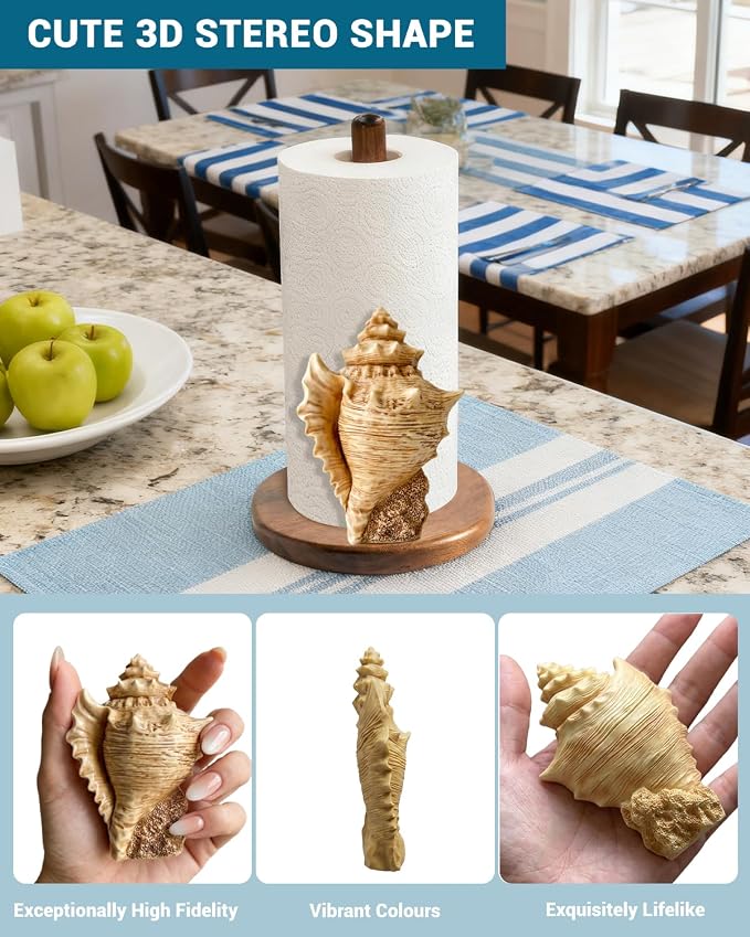 Conch Paper Towel Holder, Coastal Beach House Decor - Image 3