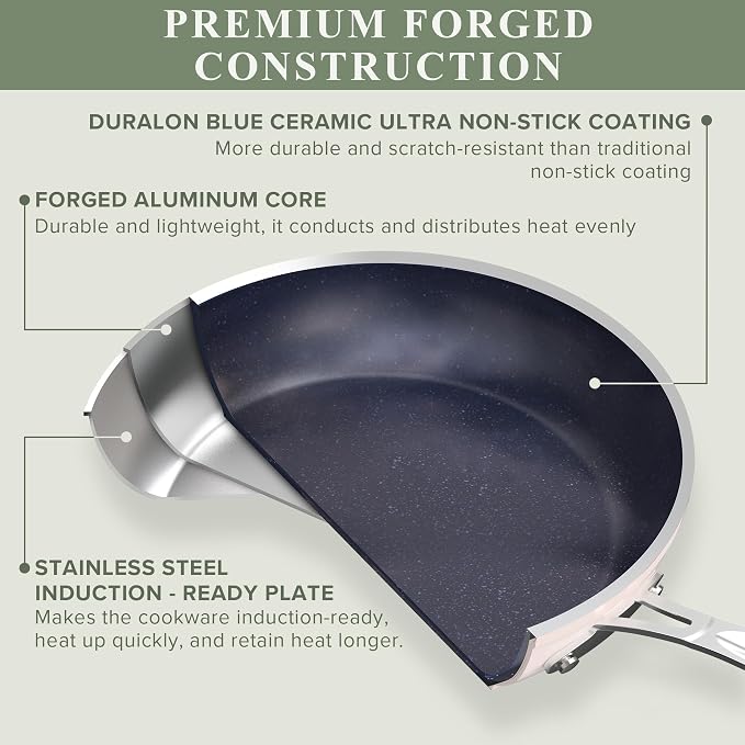Nuwave Healthy Duralon Blue Ceramic Nonstick Cookware Set, Diamond Infused - Image 2