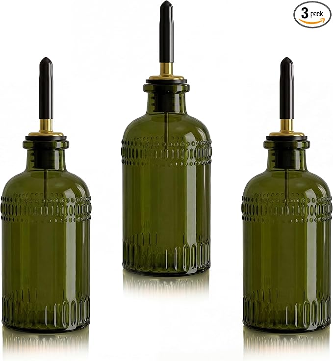 3 Pack Olive Oil Dispenser 7oz, Olive Green Glass Bottle by Yiyiring