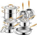 Triple Ply Stainless Steel Pots and Pans Set, EWFEN 12 Piece Induction Cookware by EWFEN