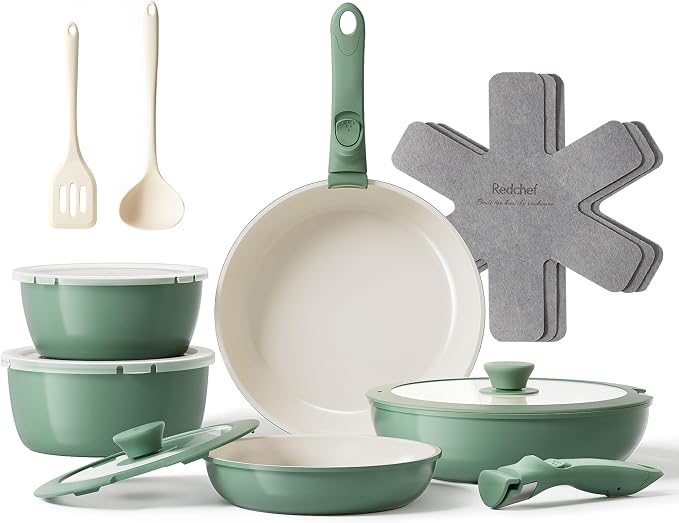Redchef 16pcs Ceramic Pots and Pans Set Non Stick, Nonstick Ceramic Cookware Set by Redchef