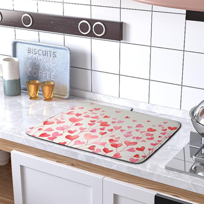 Valentines Pink Love Heart Dish Drying Mat Valentine Day Absorbent Microfiber - Image 5