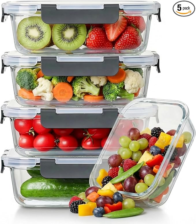 5 Pack 36oz Borosilicate Glass Food Storage Containers Set by Unknown