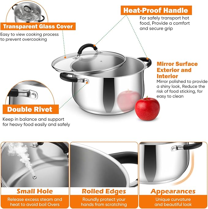 P&P CHEF Stainless Steel Stock Pot, 4 Qt Cooking Soup Pot - Image 4