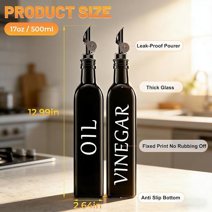 Oil and Vinegar Dispenser Set of 2, 17oz/500ml Extra Thick Glass Oil & Vinegar - Image 4