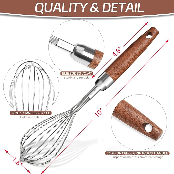 Stainless Steel Wire Whisk, Wooden Handle Kitchen Multi Function Non Stick - Image 2