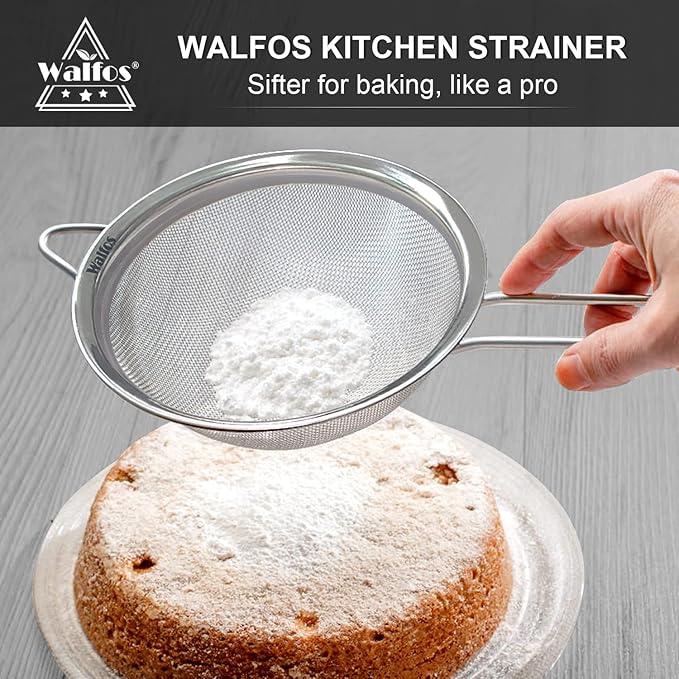 Walfos 6.3 Inch Fine Mesh Strainer, Premium Stainless Steel Sieve and Sifter - Image 2
