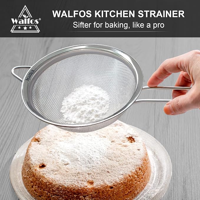 Walfos 6.95 Inch Fine Mesh Strainers, Premium Stainless Steel Colanders and - Image 4