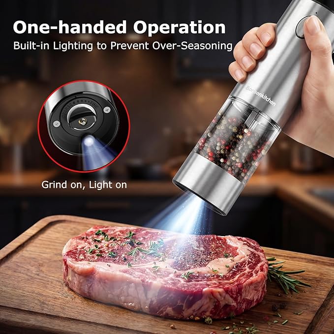 Bonsenkitchen Electric Salt and Pepper Grinder Set Rechargeable, 95ml Large - Image 2