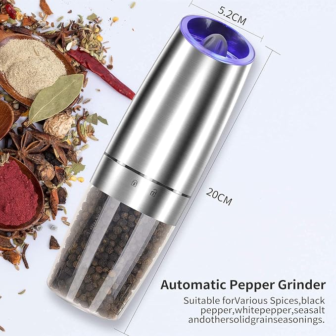 Gravity Electric Pepper and Salt Grinder Set, Adjustable Coarseness, Automatic - Image 4