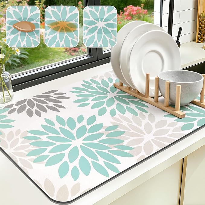 Findosom Floral Dish Drying Mat, Cuttable Drying Mat by Findosom