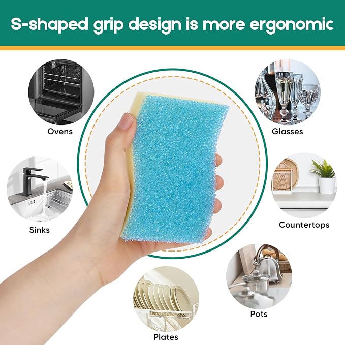 LAUNDRYLUX Scrub Sponge, 4 Pack Dual-Sided Temperature-Responsive Scrubber - Image 5