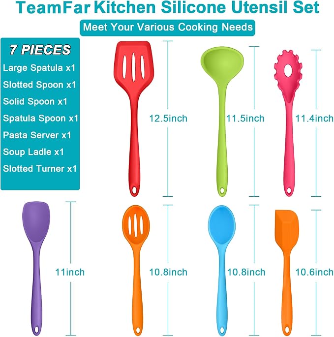 TeamFar Silicone Kitchen Utensils, 7-Piece Kitchen Cooking Utensil Set - Image 2