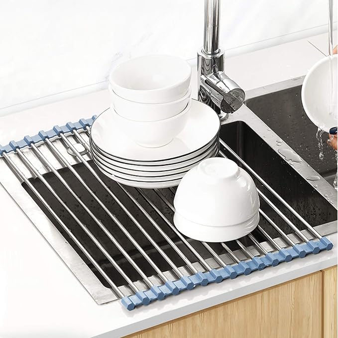 MECHEER Over The Sink Dish Drying Rack, Roll Up Dish Drying Rack Kitchen Dish - Image 2