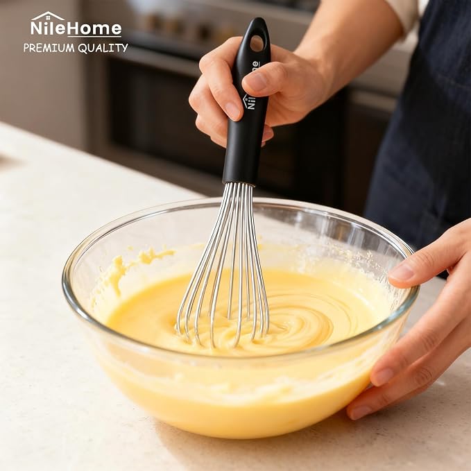 NileHome Silicone Whisk Set 8" 10" 12", 3 Pack Kitchen Whisk Kitchen Wisk Wire - Image 4