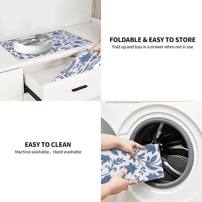 Blue Floral Print Dish Drying Mats - Image 9