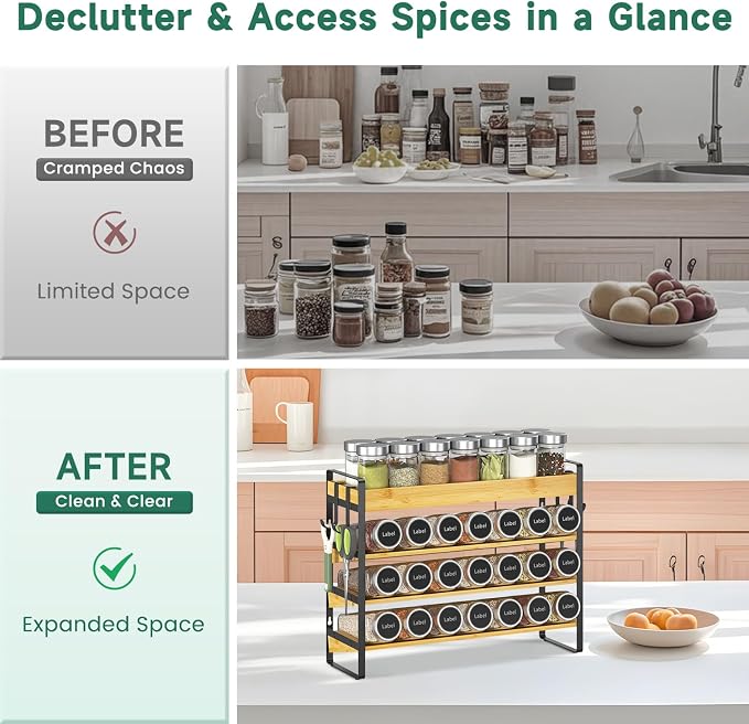 EsLuker.ly Spice Seasoning Rack Organizer Kitchen Countertop, 4 Tier Bamboo - Image 7