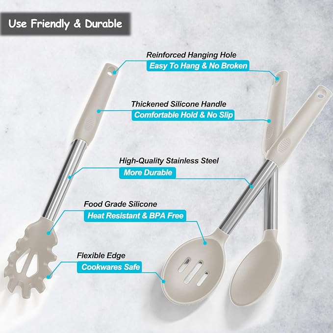 Silicone Spatula and Cooking Spoon, 5 Pack Non-Stick Cooking Utensils - Image 4