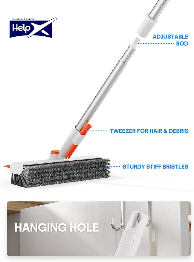 Floor Scrub Brush with Long Handle, 3 in 1 Scrape and Heavy-Duty Stiff Bristle - Image 5