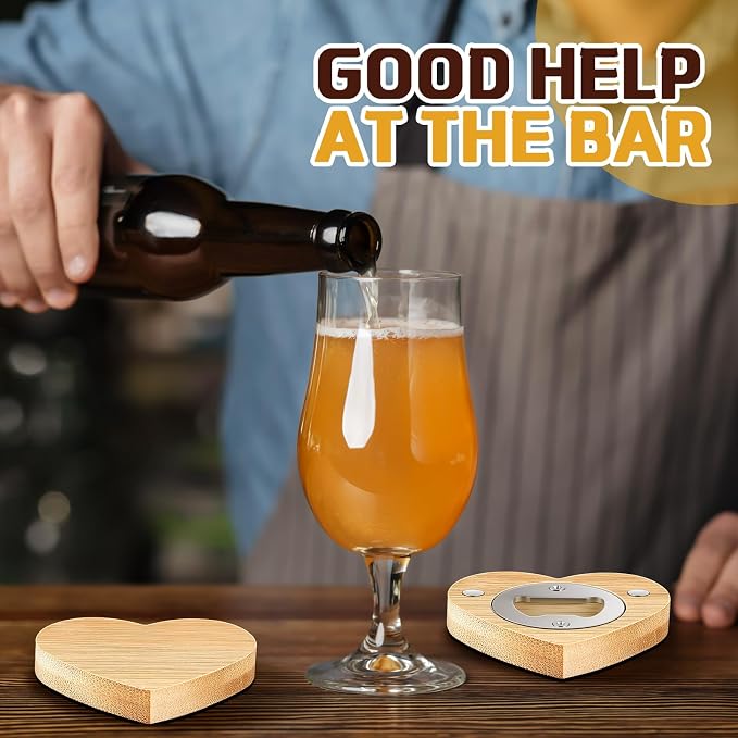Vesici 50 Pcs Magnetic Bottle Opener 2.5in DIY Bamboo Heart Shape Beer Openers - Image 6