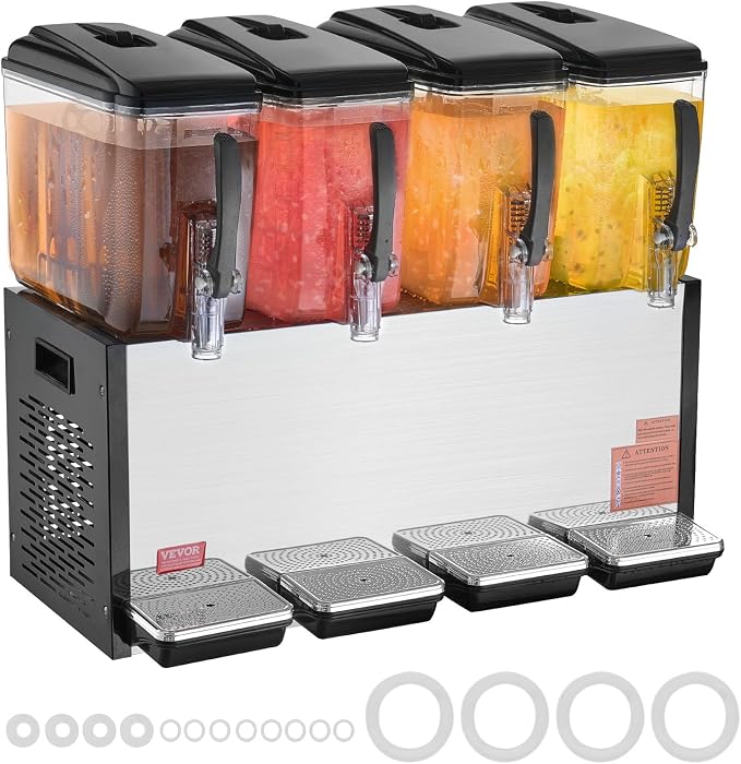VEVOR Commercial Beverage Dispenser, 4 Tanks 12 L / 12.7 QT Per Tank Juice - Image 9
