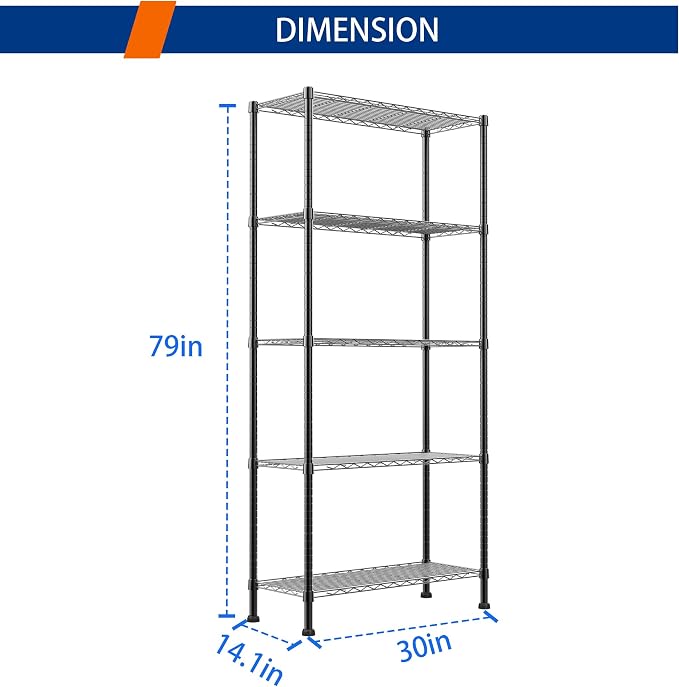 REGILLER 5-Wire Shelving Metal Storage Rack Adjustable Shelves, Standing - Image 3