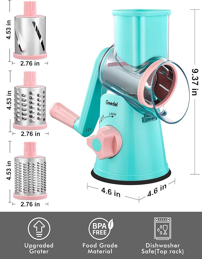 Geedel Rotary Cheese Grater, Kitchen Mandoline Vegetable Slicer - Image 9