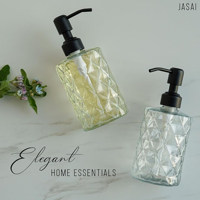 JASAI Diamond Design 12 Oz Glass Soap Dispenser - Image 7