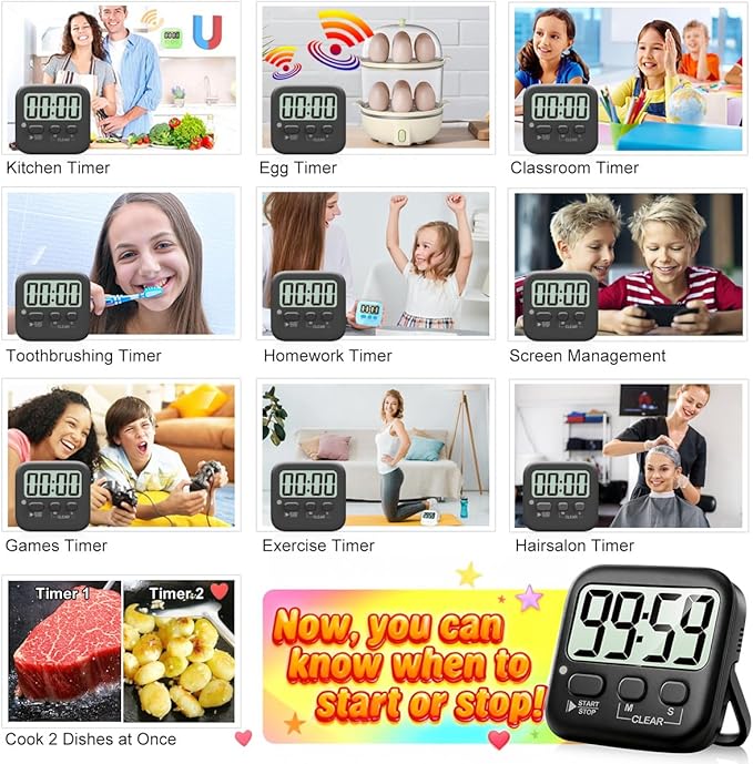 Antonki 2 Pack Digital Timer for Kids, Magnetic Countdown Kitchen Timers for - Image 7