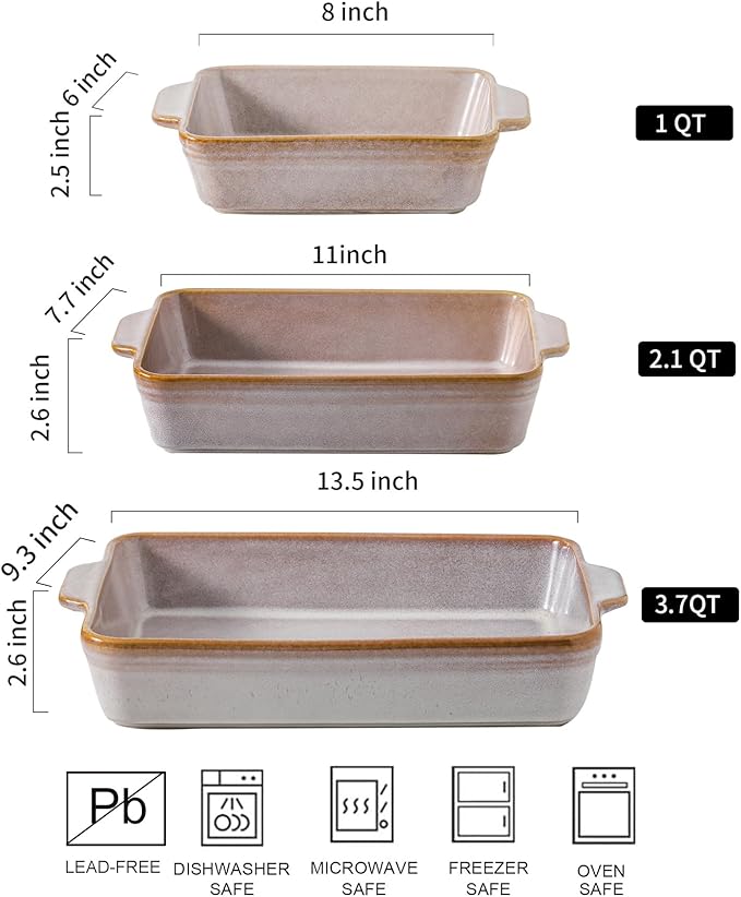 HVH 9x13 Baking Dish Set, Large Casserole Dishes - Image 4