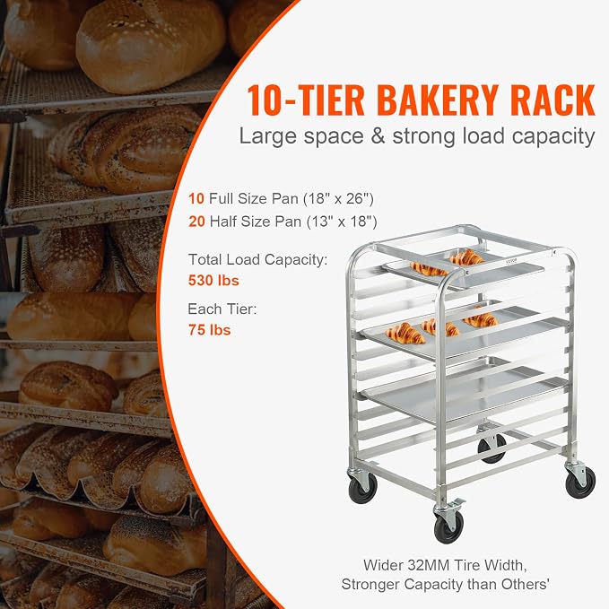 VEVOR 10-Tier Bun Pan Rack, Aluminum Racking Trolley Storage - Image 3