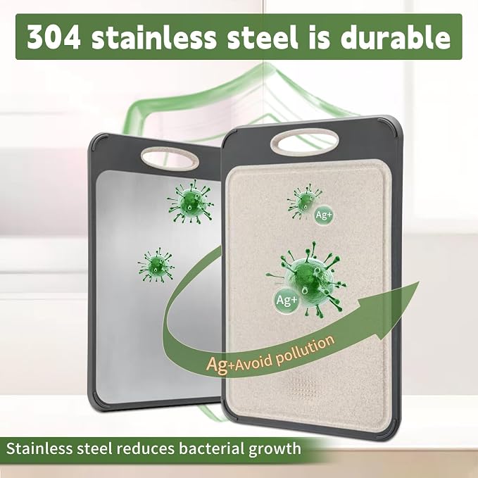Cutting Board Double Sided, Large Stainless Steel Cutting Boards, Wheat Straw - Image 4