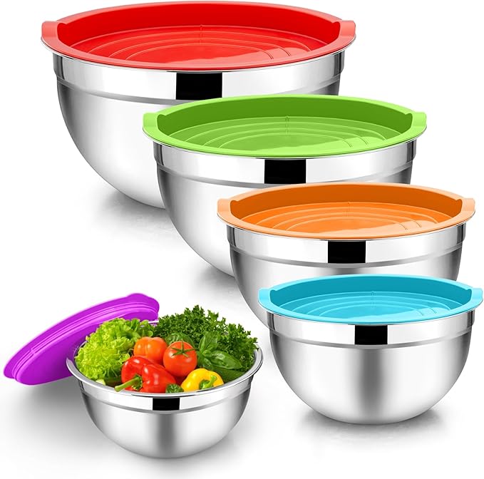 TeamFar Mixing Bowls, 4.5/3/1.5/1/0.7 QT, Stainless Steel Metal Nesting Salad by TeamFar