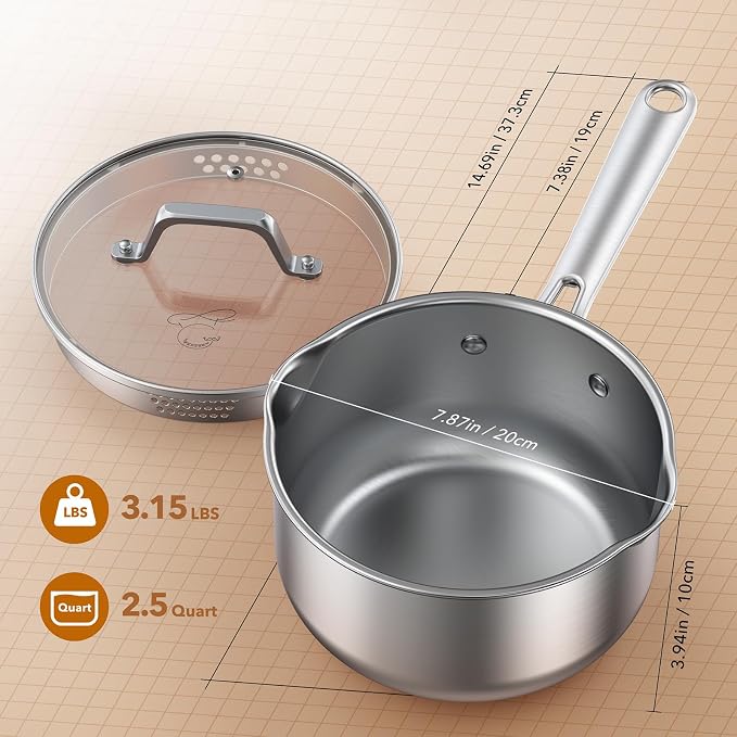PekGema Stainless Steel Saucepan 2.5 Quart - Image 6