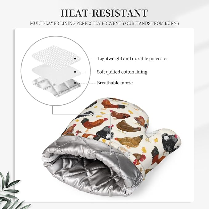 Rooster Hen Oven Mitts and Pot Holders Sets Silicone Rustic Domestic Animal - Image 4