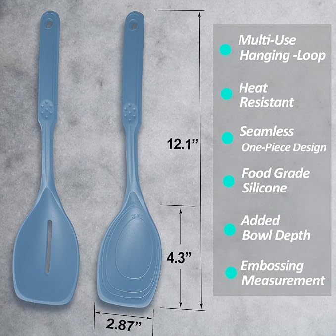 2 Pack Large Silicone Cooking Spoon, Non-Stick Slotted and Solid Spoon set - Image 2