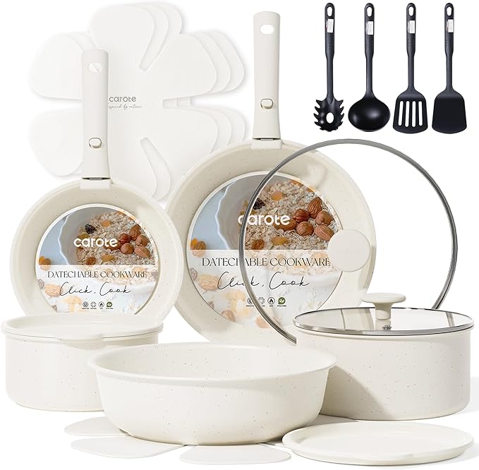 CAROTE 19pcs Pots and Pans Set, Nonstick Cookware Set Detachable Handle by CAROTE