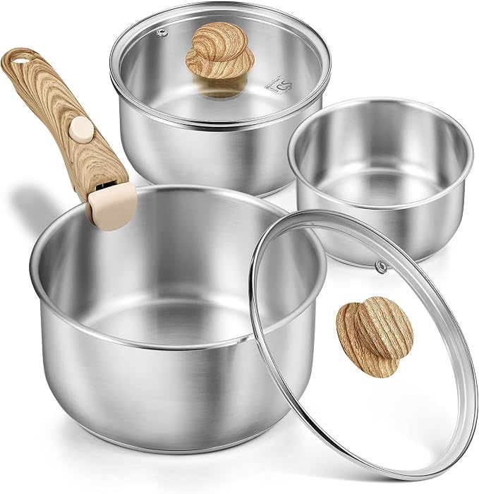 KOCH SYSTEME CS Stainless Steel Saucepan Set 1.5QT & 2QT & 3QT, Stainless Steel by KOCHSYSTEMECS