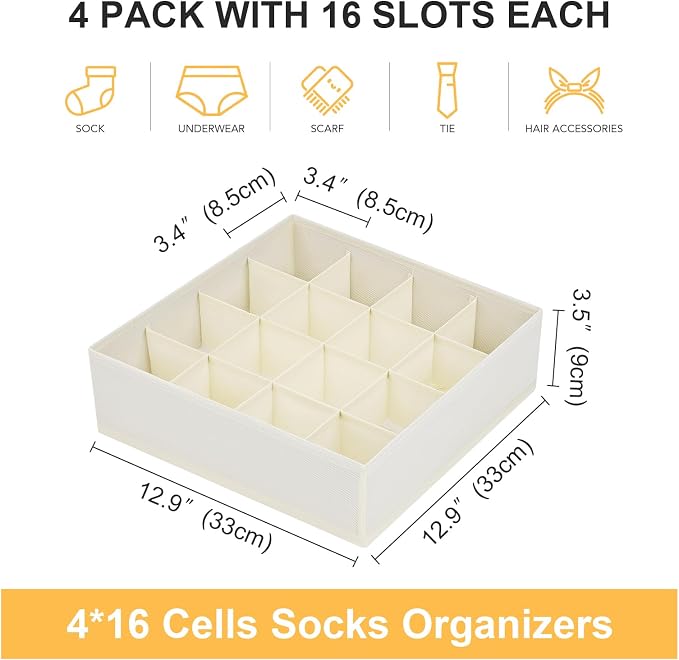 Joyoldelf Sock Drawer Organizer Divider Underwear Organizer 16-cell Fabric - Image 2