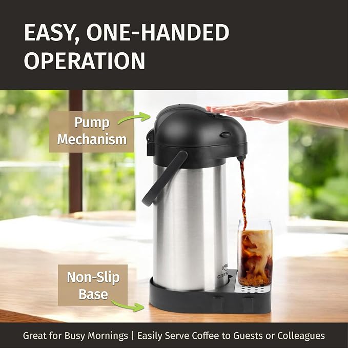 Airpot Coffee Dispenser with Pump & Tray - 102oz/3L Coffee Carafe with Pump - - Image 8