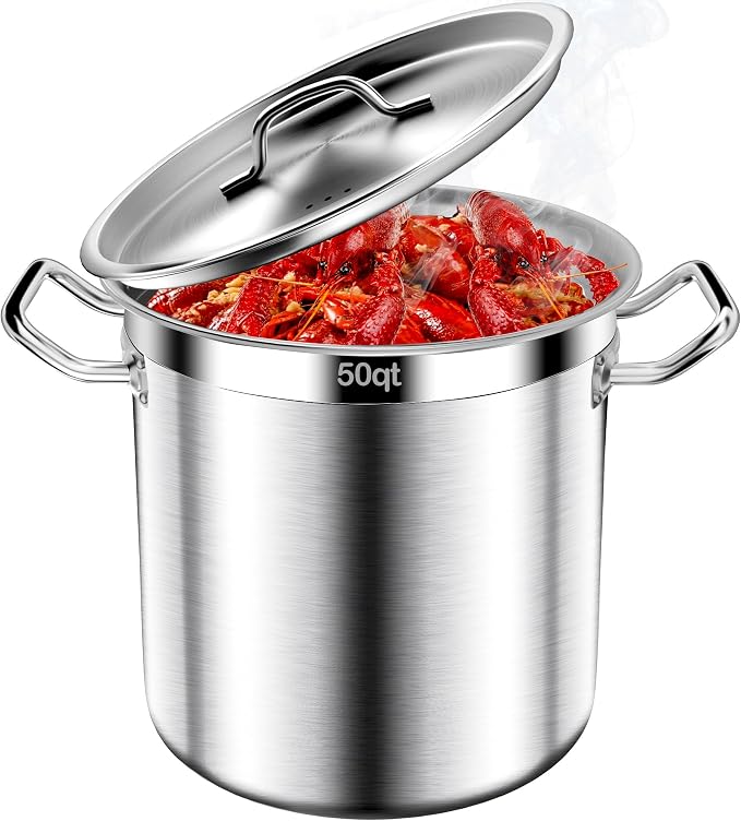 Stainless Steel Stock Pot, 50 QT Large Stock Pot by AUFETQ