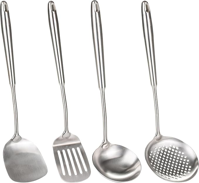 FJNATINH 4-Pieces 304 Stainless Steel Wok Spatula Set, Cooking Utensil Set by HOMEKITCHENTOOL