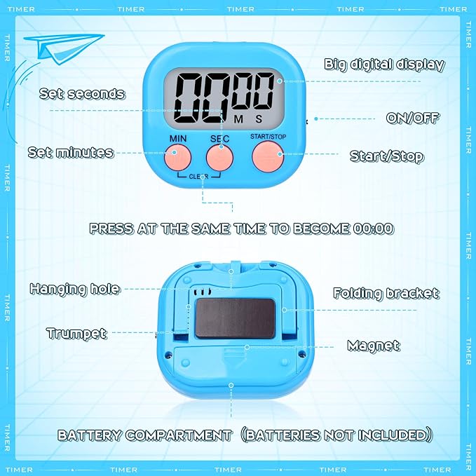 Mwellewm Digital Timers for Classroom Kitchen Timers for Cooking Small Magnetic - Image 7