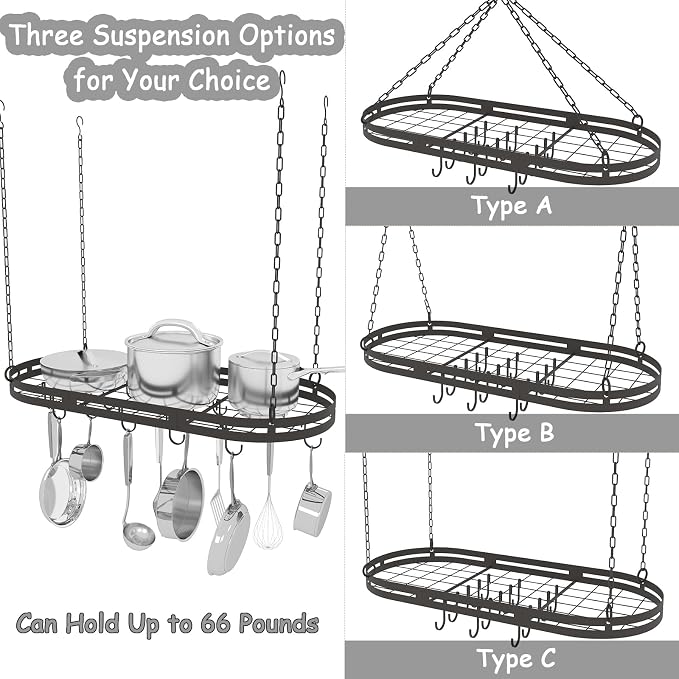 33” Hanging Pot Rack Ceiling Mount, Oval Pots and Pans Hanging Rack, Ceiling - Image 5