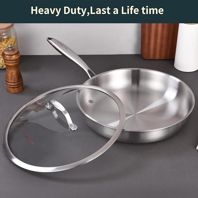 DELARLO Tri-ply Stainless Steel Frying Pan Set 8" 10" 12" - Image 7