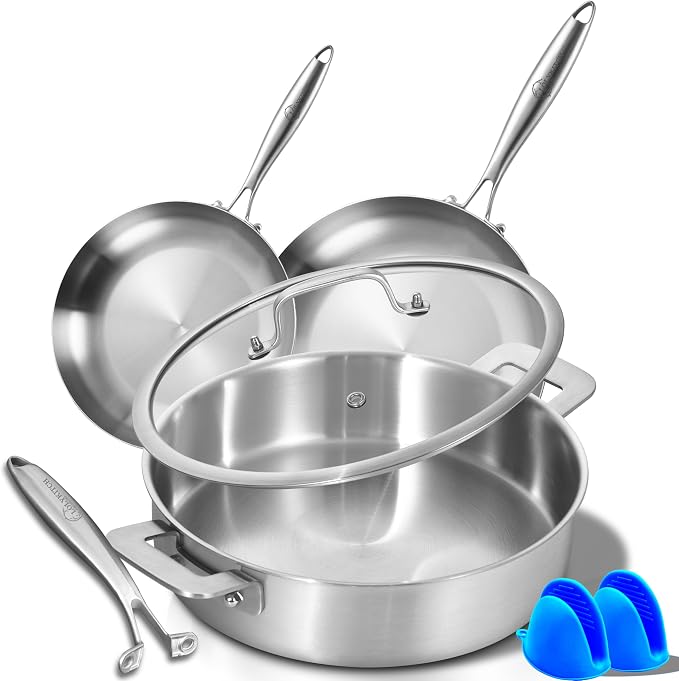 LOLYKITCH 8.5-10 Inch Tri-Ply Stainless Steel Frying Pans and 12 Inch Sauté Pan by LolyKitch
